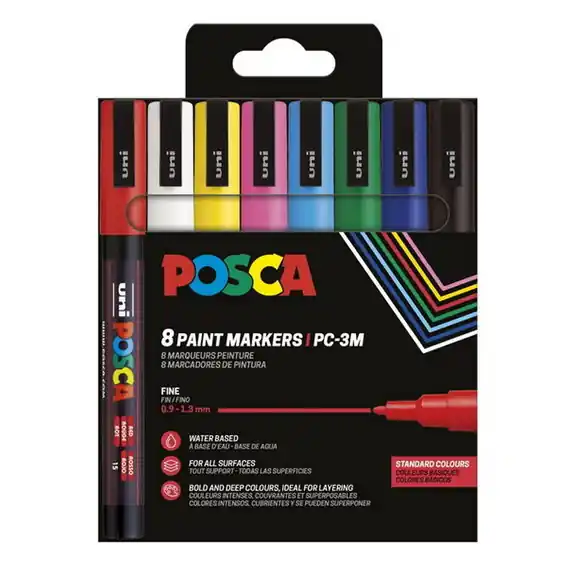 Endast denna vecka | Posca PC-3M Basic colours 8-pack (0,9-1,3 mm)