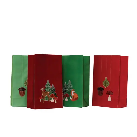 Bästsäljare | Papperspåsar, 24 st. presentpåsar i 4 olika färger med julmotiv, 12×20×7 cm