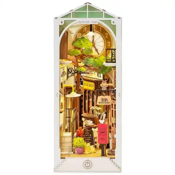 Klar att skickas - Rolife DIY 3D Bookend Sunshine Town miniatyr diorama – TGB02, 100×240×190 mm